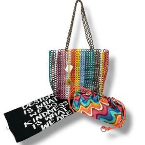 Kurt Geiger London Beaded Kensington Large Shopper Tote Satin Insert Rainbow